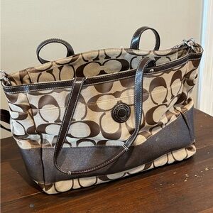 Brand new! Coach Brown & Tan Signature Tote, never used w/tags& protective paper